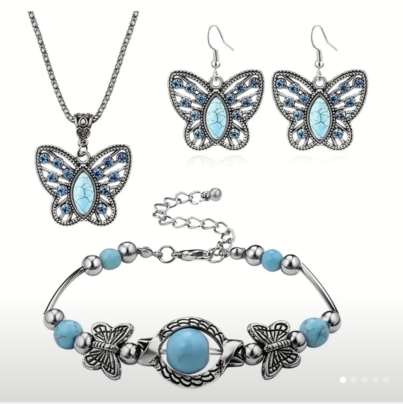 Jewelry - NWT Butterfly Jewelry Set - Necklace, Drop Hook Earrings & Bracelet